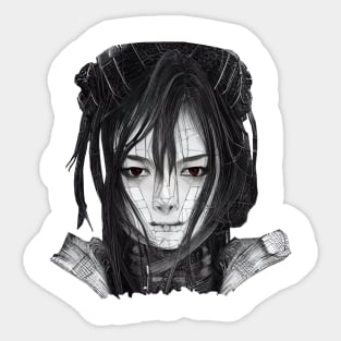 Ninja woman samurai red eyes drawing Sticker